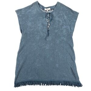 Pluto Lingerie Terry Cover Up Fringe Faux Suede Tunic Midsummer Blue 36 Womens